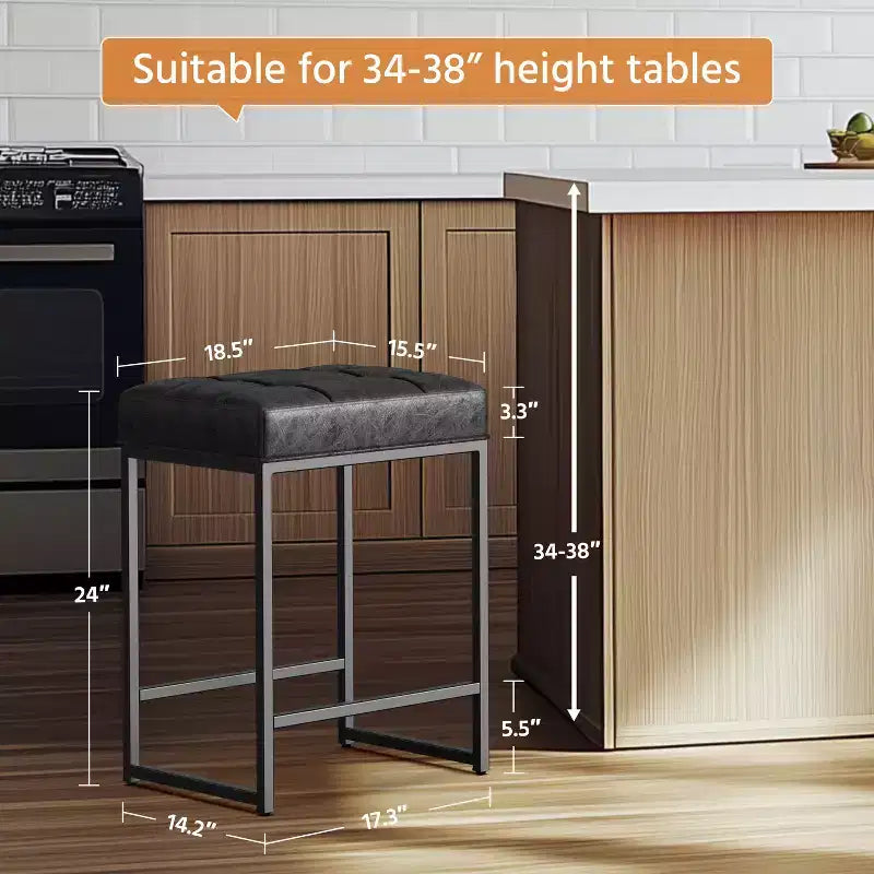 Yaheetech 24 H Backless Upholstered Bar Stools Set of 2 for Kitchen Counter