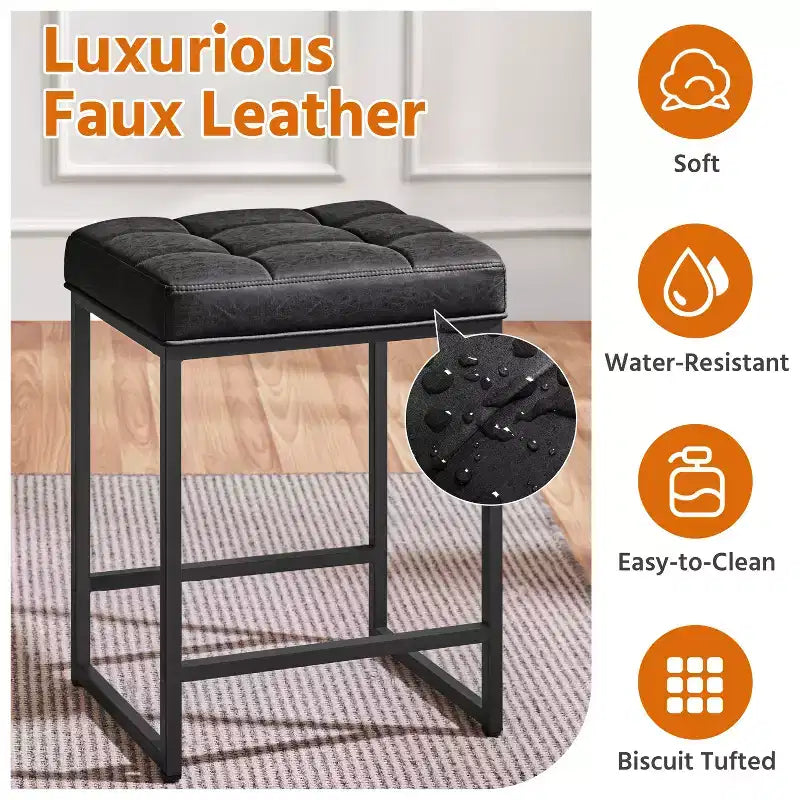 Yaheetech 24 H Backless Upholstered Bar Stools Set of 2 for Kitchen Counter