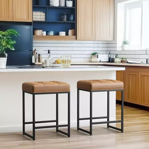Yaheetech 24 H Backless Upholstered Bar Stools Set of 2 for Kitchen Counter