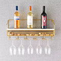 Twine Gold Wall Mounted Wine Rack, Integrated Cork Storage, Holds 8 Wine Bottles & 5 Wine Glasses, Wood and Cast Iron, Wedding Gifts, Home Bar Decor