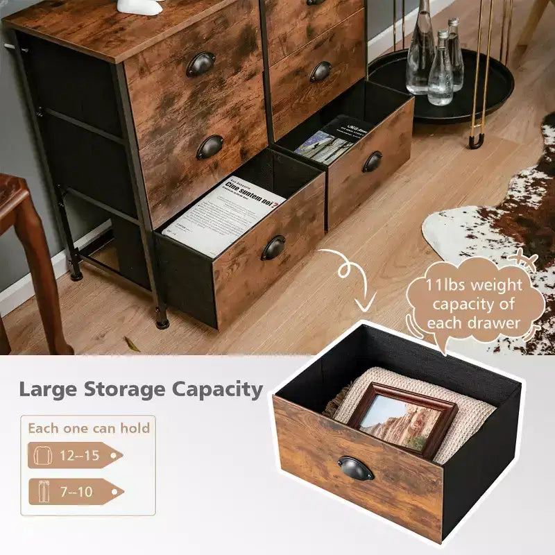 Costway 6 Drawer Dresser Fabric Storage Tower w/wooden Top Chest Organizer Rustic Brown