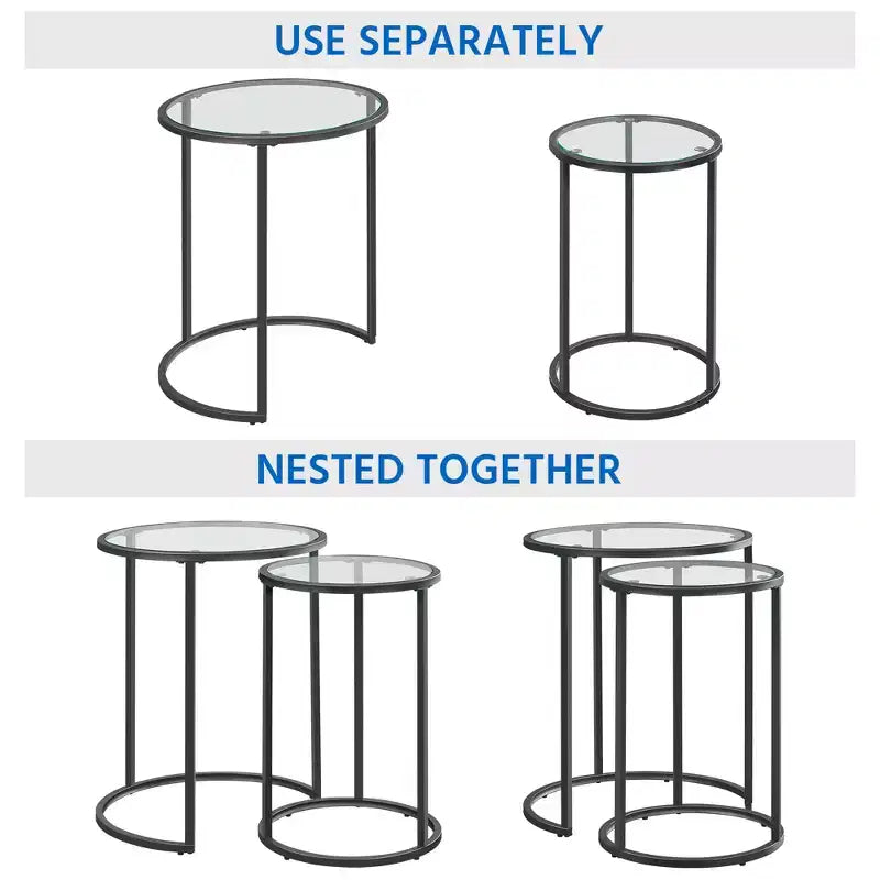 Yaheetech Round Nesting End Table Set with Metal Frame and Glass Top for Living Room