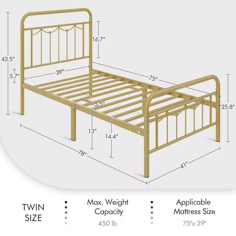 Yaheetech Metal Platform Bed Frame with Vintage Headboard and Footboard