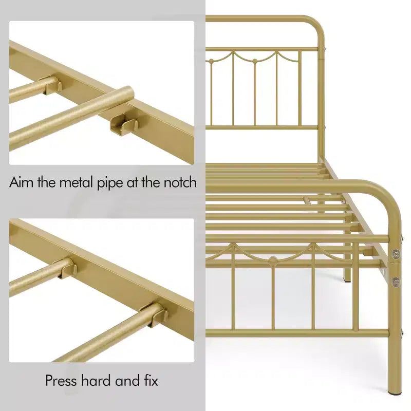 Yaheetech Metal Platform Bed Frame with Vintage Headboard and Footboard