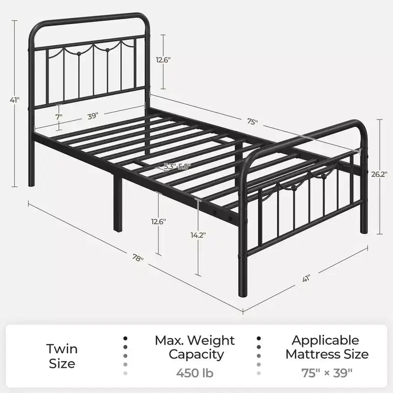 Yaheetech Metal Platform Bed Frame with Vintage Headboard and Footboard