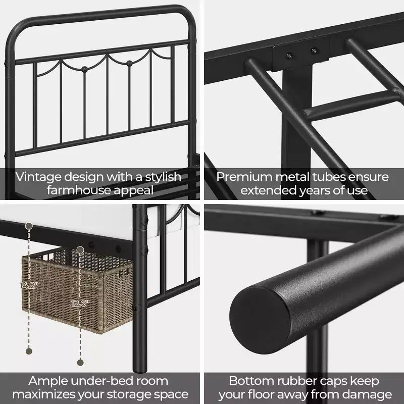 Yaheetech Metal Platform Bed Frame with Vintage Headboard and Footboard