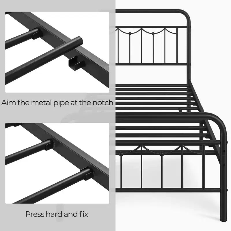 Yaheetech Metal Platform Bed Frame with Vintage Headboard and Footboard