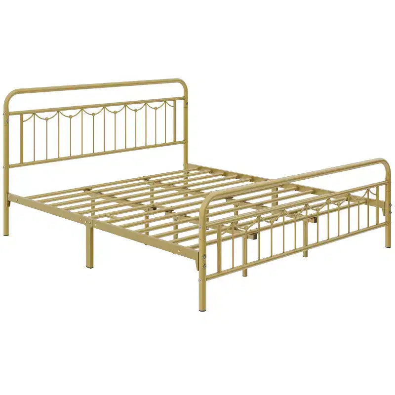 Yaheetech Metal Platform Bed Frame with Vintage Headboard and Footboard