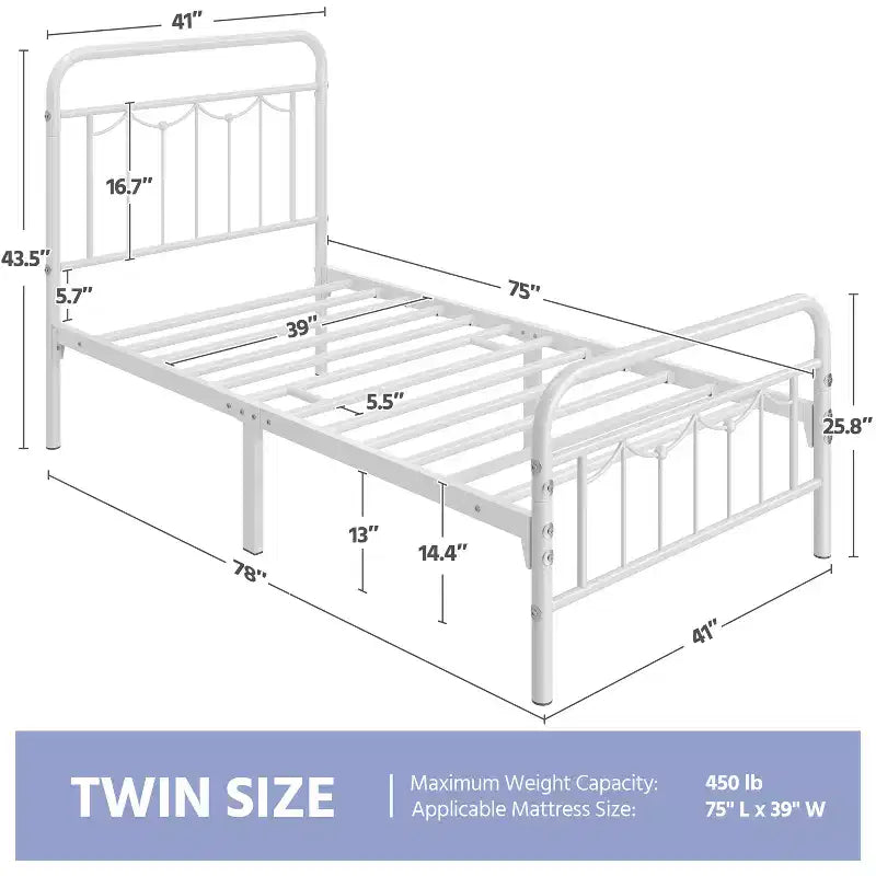Yaheetech Metal Platform Bed Frame with Vintage Headboard and Footboard