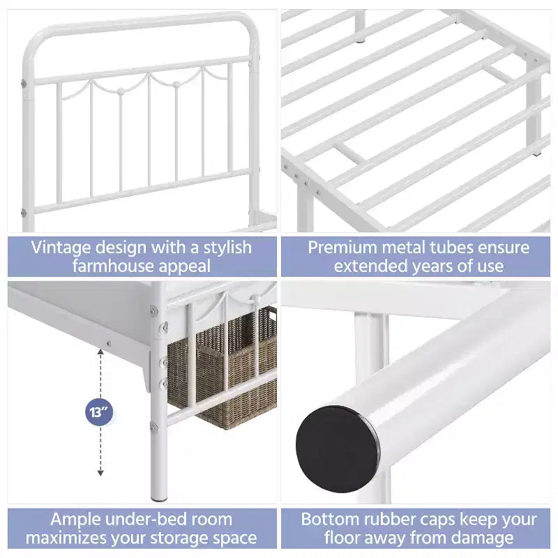 Yaheetech Metal Platform Bed Frame with Vintage Headboard and Footboard