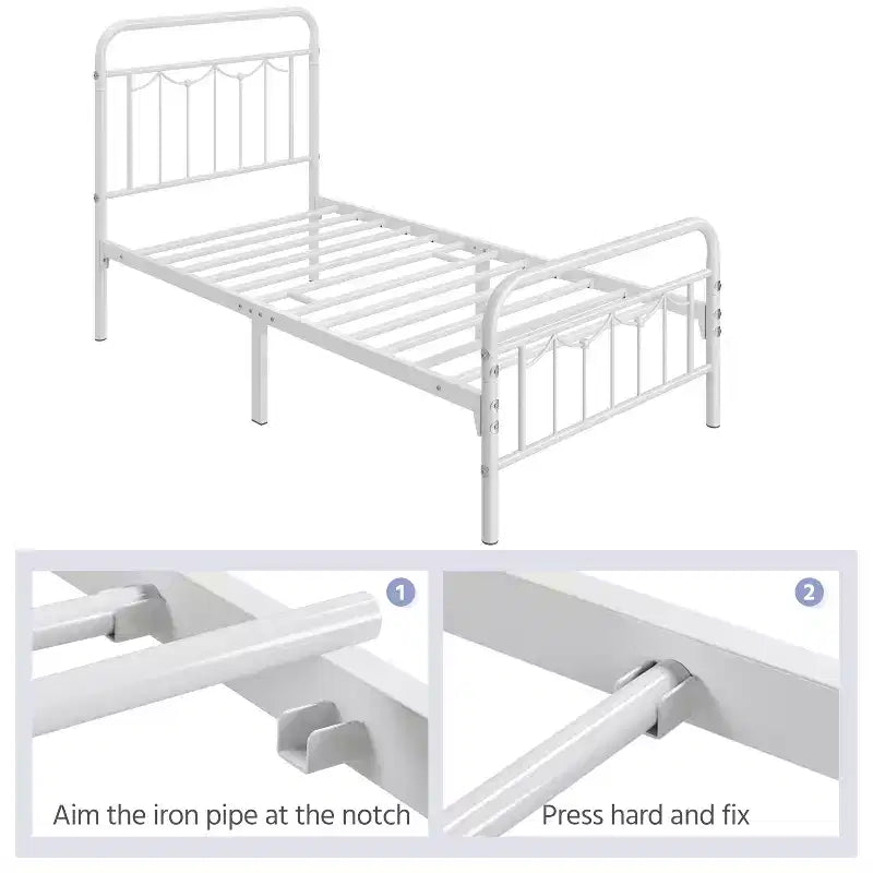 Yaheetech Metal Platform Bed Frame with Vintage Headboard and Footboard