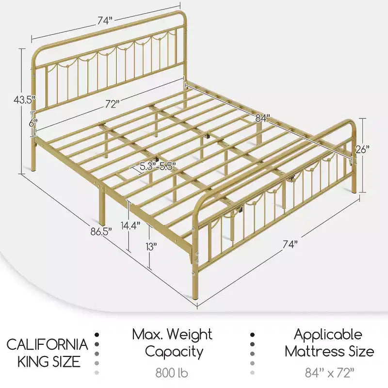 Yaheetech Metal Platform Bed Frame with Vintage Headboard and Footboard