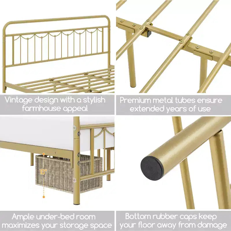 Yaheetech Metal Platform Bed Frame with Vintage Headboard and Footboard