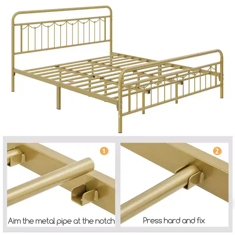 Yaheetech Metal Platform Bed Frame with Vintage Headboard and Footboard