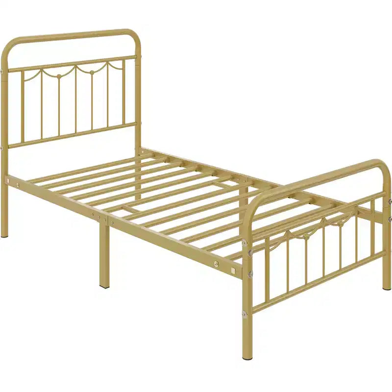 Yaheetech Metal Platform Bed Frame with Vintage Headboard and Footboard