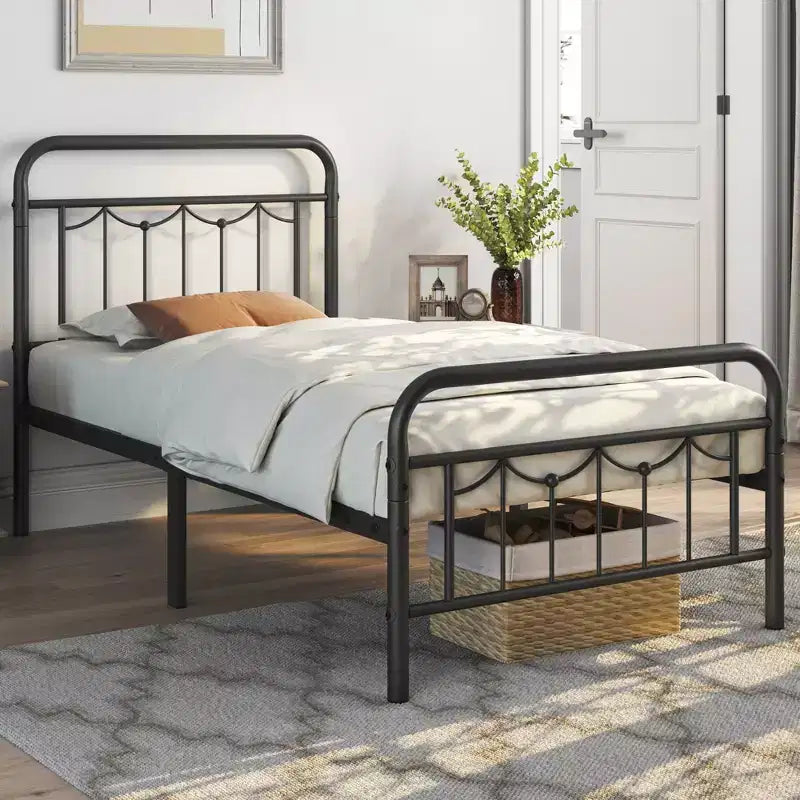 Yaheetech Metal Platform Bed Frame with Vintage Headboard and Footboard