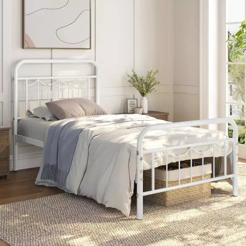 Yaheetech Metal Platform Bed Frame with Vintage Headboard and Footboard