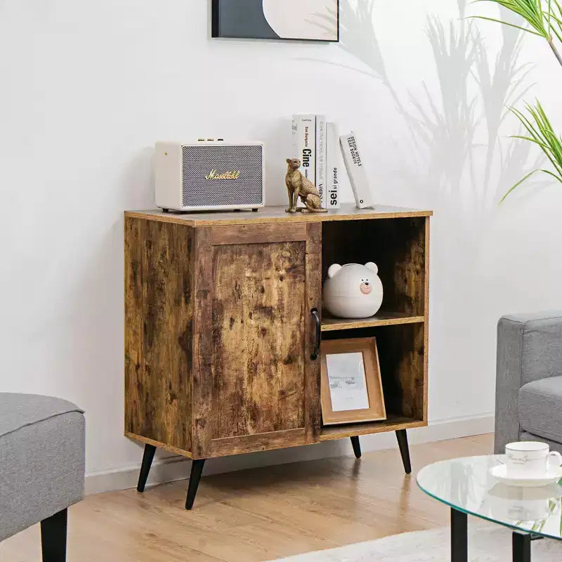Costway Mid-century Storage Door Cabinet Cupboard w/4 Legs Adjustable Shelf Rustic Brown