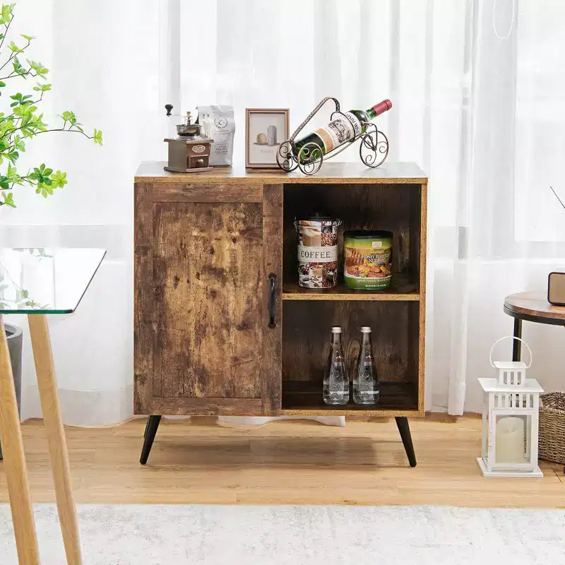 Costway Mid-century Storage Door Cabinet Cupboard w/4 Legs Adjustable Shelf Rustic Brown