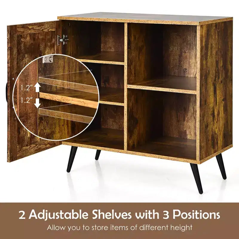 Costway Mid-century Storage Door Cabinet Cupboard w/4 Legs Adjustable Shelf Rustic Brown