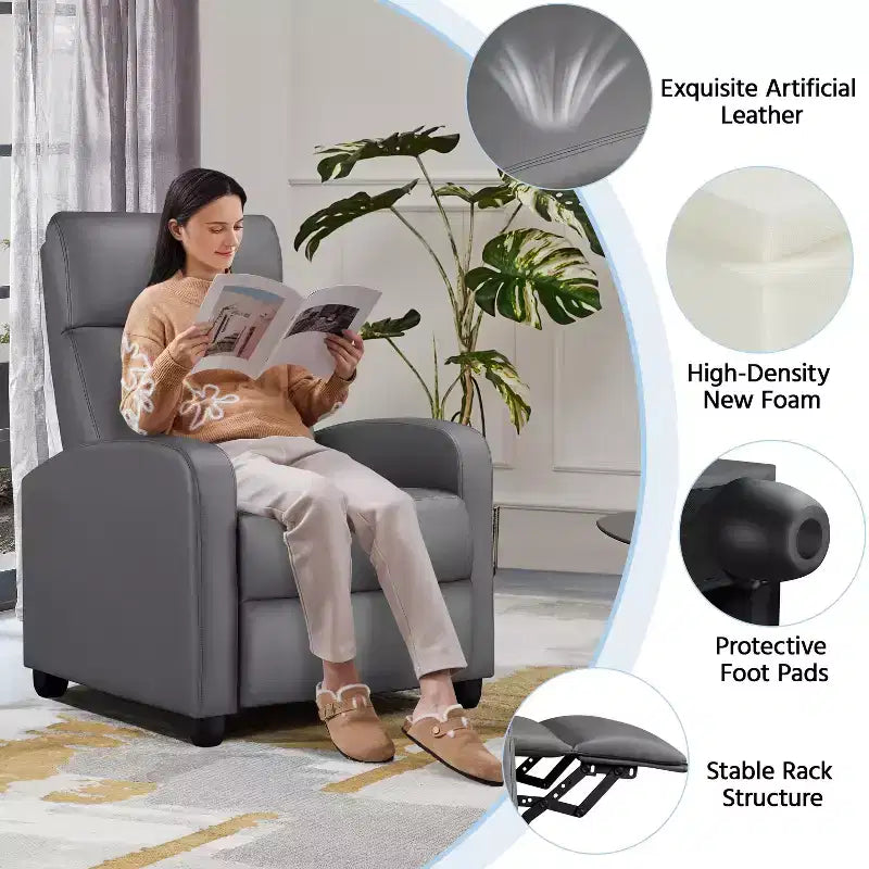 Yaheetech Adjustable Recliner Chair PU Leather Upholstered for Living Room