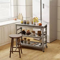 HOMCOM Rolling Kitchen Cart with Stainless Steel Countertop, 1 Bottom Shelf, 1 Slotted Middle Shelf and 4 Castor Wheels, Gray
