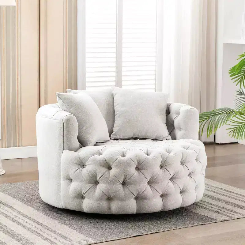42.5 Wide Fully Assembled Round Upholstered Tufted Swivel Barrel Chair and a Half - Kinwell