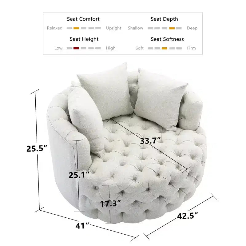 42.5 Wide Fully Assembled Round Upholstered Tufted Swivel Barrel Chair and a Half - Kinwell