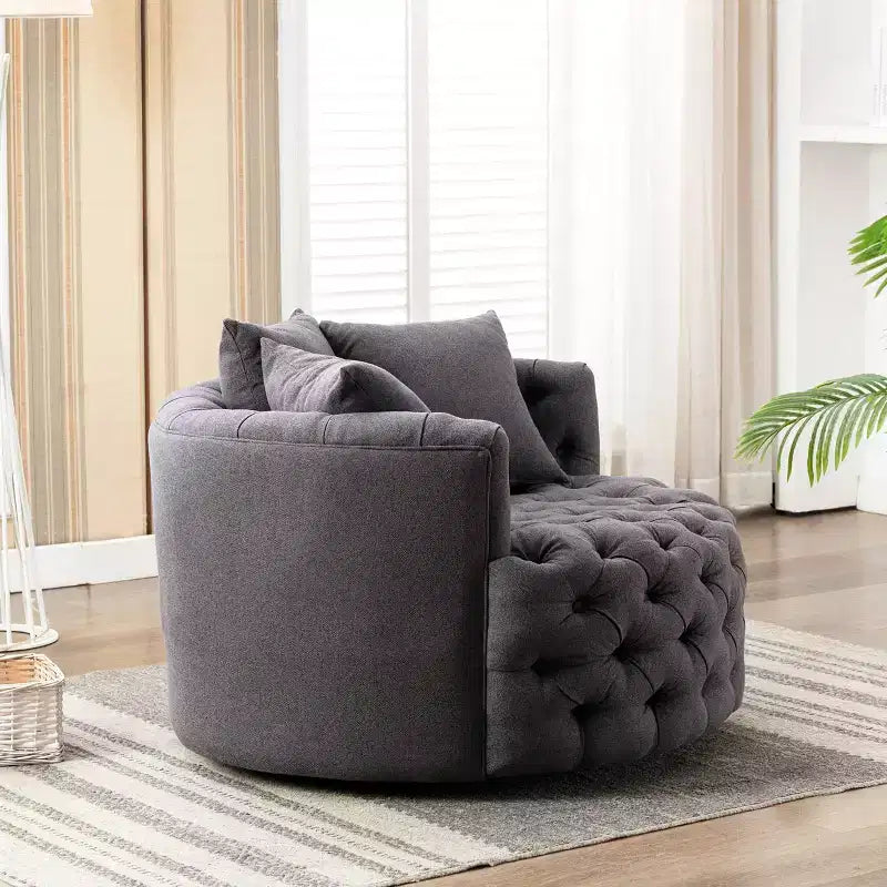 42.5 Wide Fully Assembled Round Upholstered Tufted Swivel Barrel Chair and a Half - Kinwell
