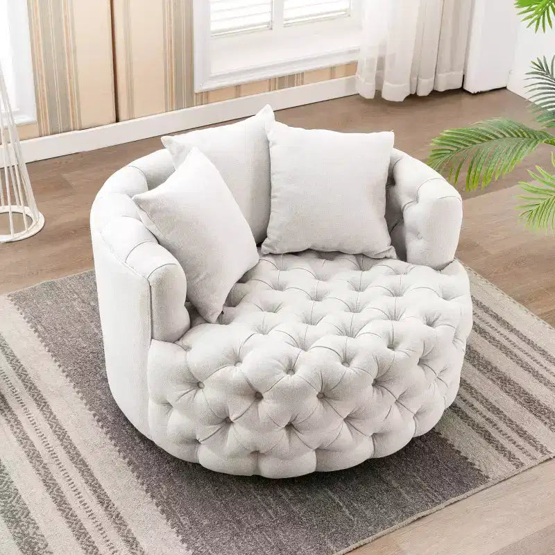42.5 Wide Fully Assembled Round Upholstered Tufted Swivel Barrel Chair and a Half - Kinwell