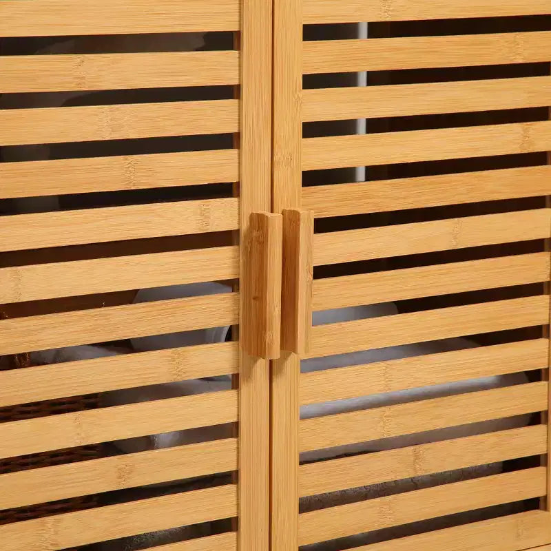 kleankin Bamboo Under Sink Cabinet with 2 Slatted Doors, Freestanding Bathroom Sink Cabinet Space Saver Bathroom Organizer, Natural